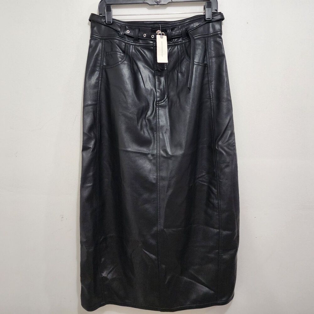 NEW Anthropologie Pilcro Faux-Leather Relaxed Midi Skirt Black Moto Size 10